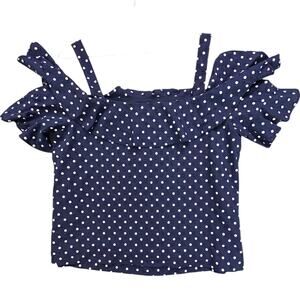 J.CREW Blouse Womens 12 Blue Polka Dot Off Shoulder Ruffle Strap Camisole